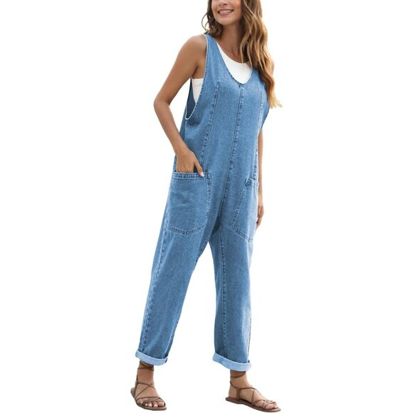 GREAIDEA High Roller Denim Jumpsuits for Women Casual Sleeveless Loose Baggy - Picture 6 of 9